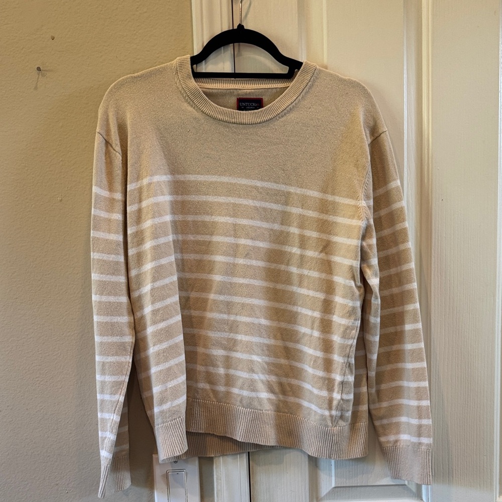 Beige Sweater with White Stripes -medium